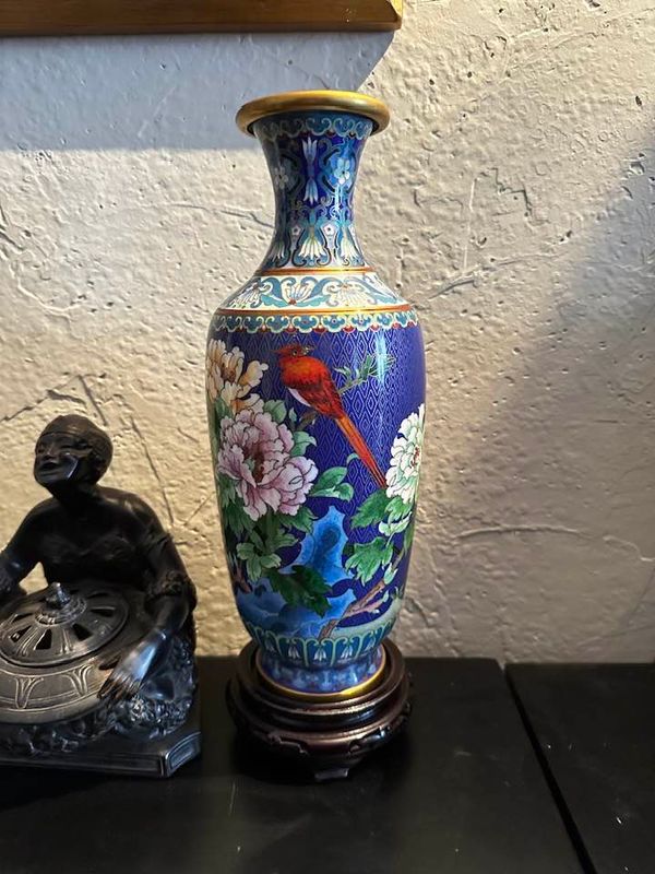Stunning Vintage Mirrored 12 Inch Cloisonne Vases 