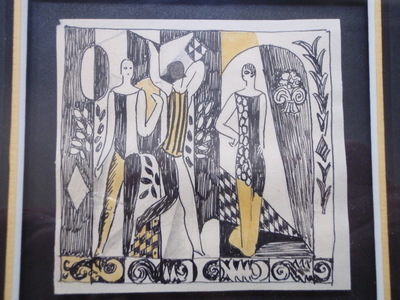1920s Art Deco Edward Buk Ulreich Flapper Framed Watercolor Painting