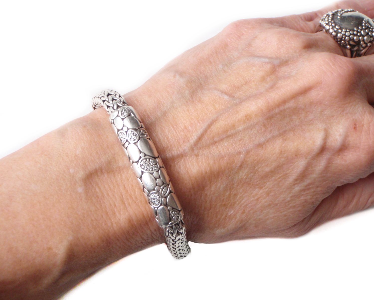 Vtg John Hardy Kali Diamond Bangle Bracelet Sz L