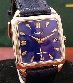 Bulova Square Case Blue Dial Mid Century Watch 