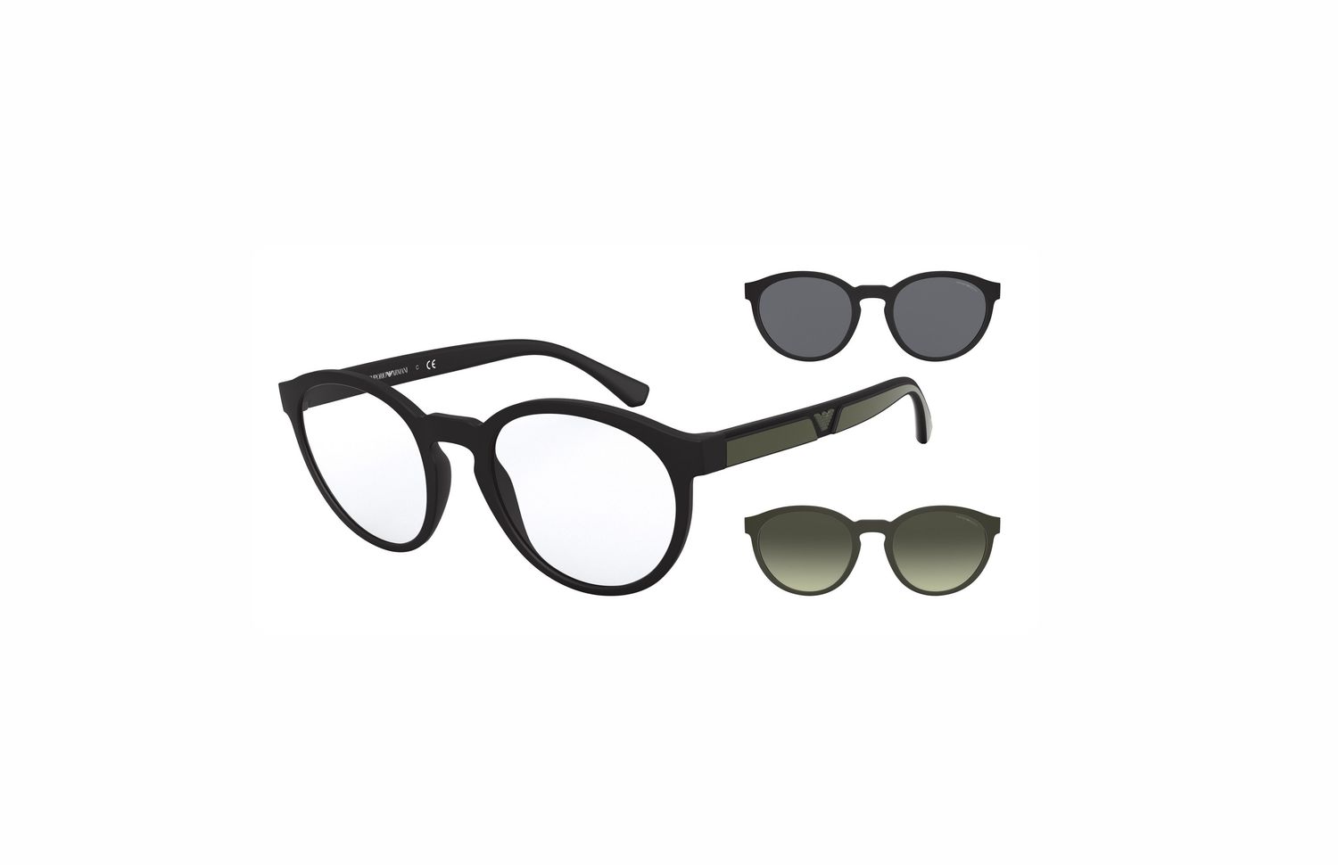 Emporio Armani Eyeglasses with 2 Clip on Sunglass Lenses