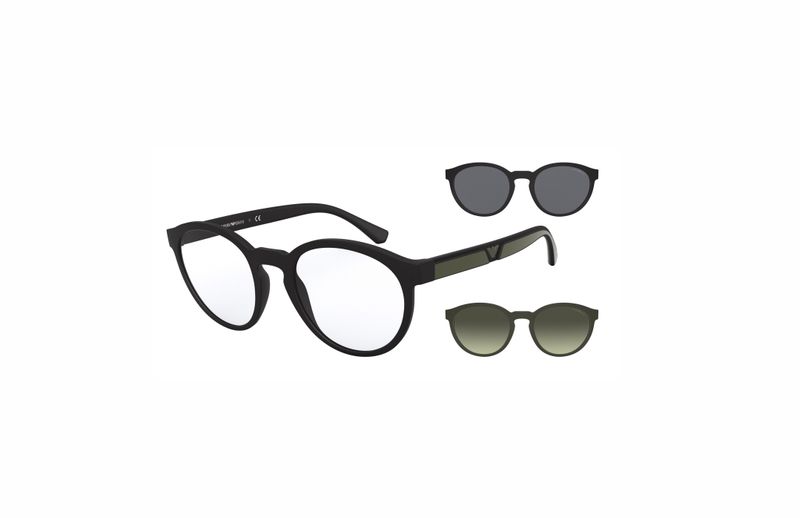 Emporio Armani Eyeglasses with 2 Clip on Sunglass Lenses