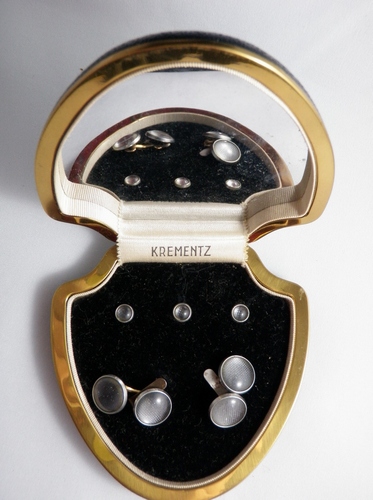 Mid Century Krementz Tuxedo Cuff Links Stud Set Boxed