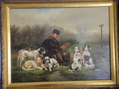 Framed Hunter Springer Spaniel Dogs Hunting Painting