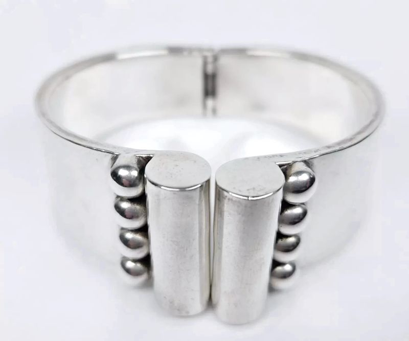 Vtg Wide Taxco Mexico Silver Cuff Bracelet Signed
