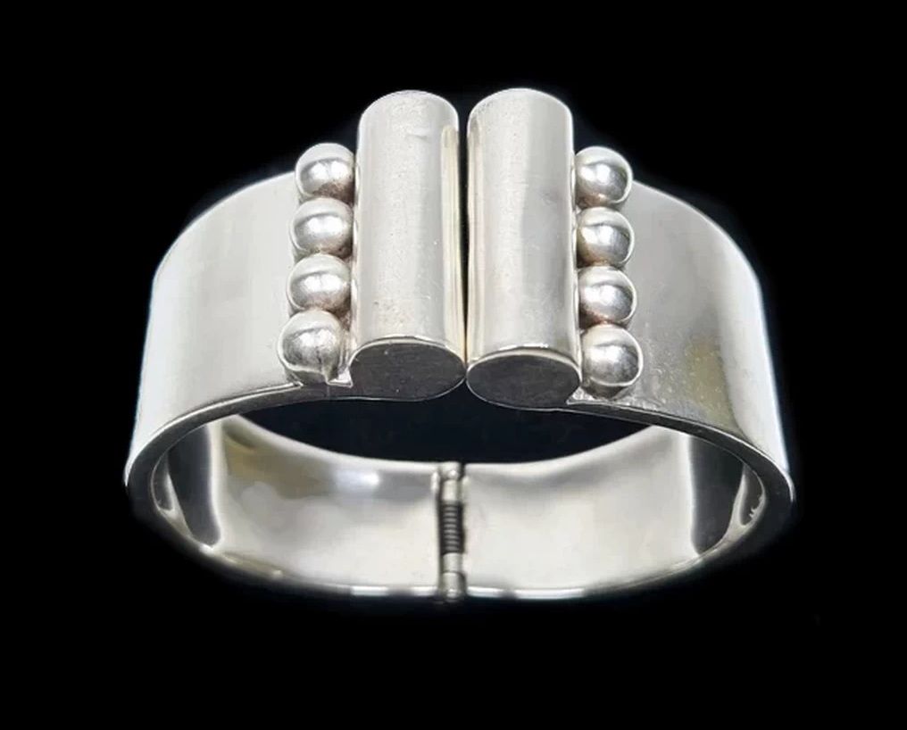 Vtg Wide Taxco Mexico Silver Cuff Bracelet Signed