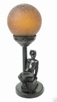 Art Deco Nude Lady Sculptural Table Lamp Amber Globe Shade