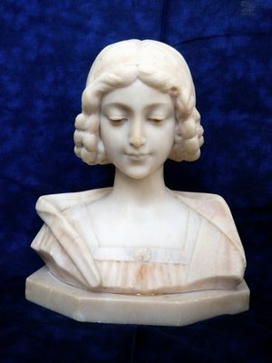 Large 19th Century Two-tone Marble Renaissance Lady Bust Sculpture