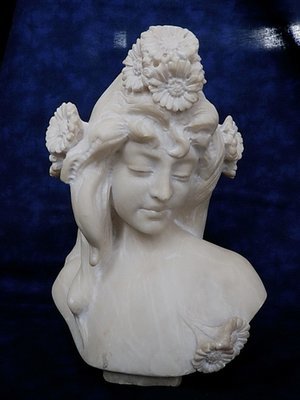 19th Marble Bust Mucha Style Young Lady Sculpture