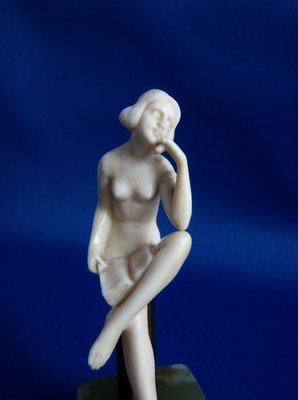 Antique Ivory Naked Woman and Onyx Tray 
