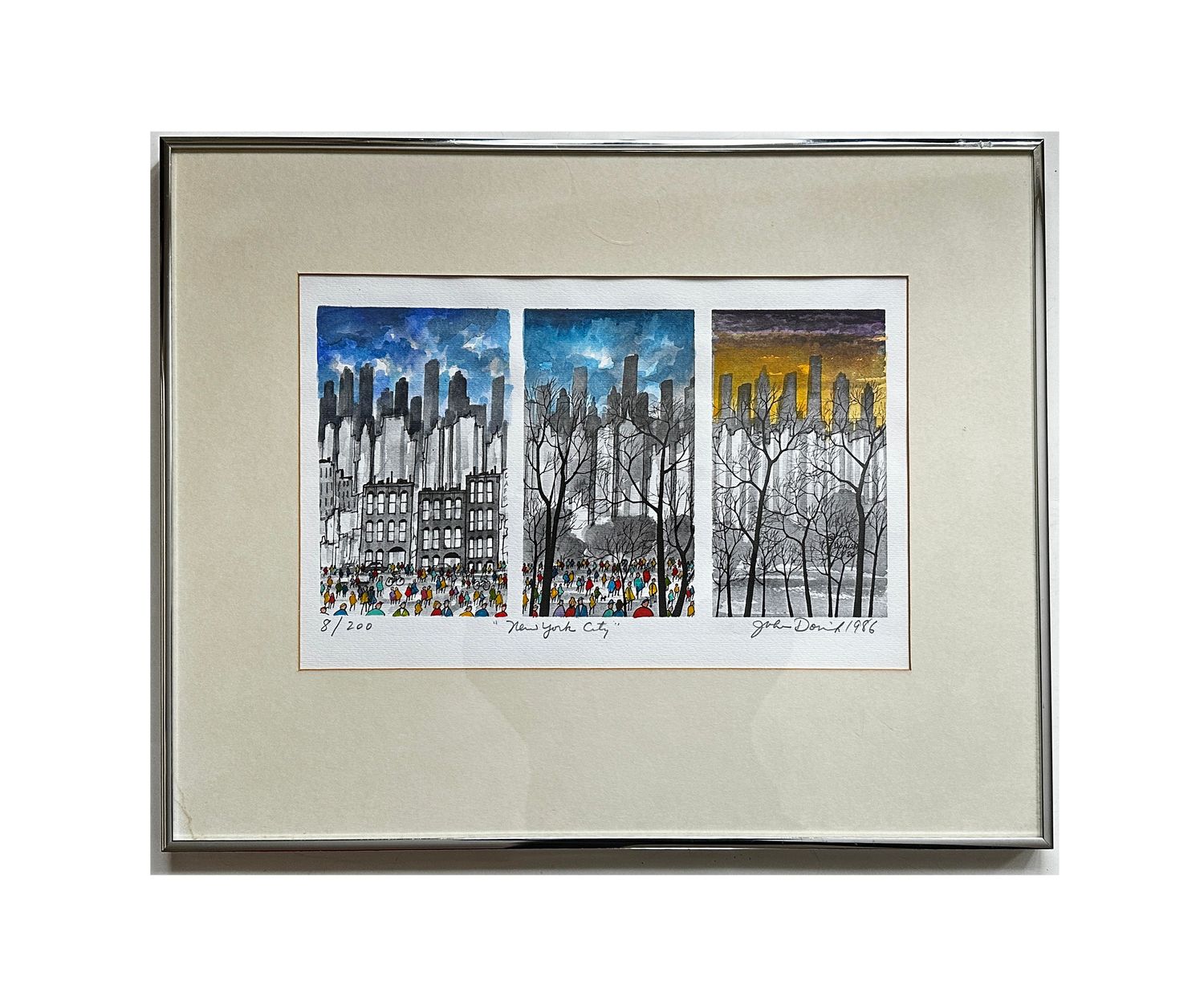 John Dorish NYC Tri Panel Framed Signed 1986