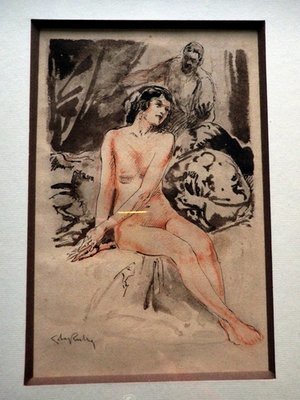 Art Deco Watercolor Nude Woman Painting Framed Corey Rutry