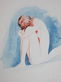 Jean Gabriel Domergue Pensine Watercolor Nude Painting Sg'd