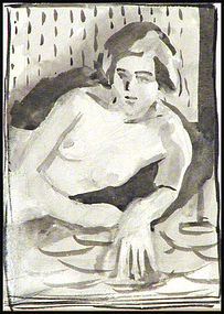 Art Deco 1932 Harry Gregory Ackerman Ink Wash Nude Painting 