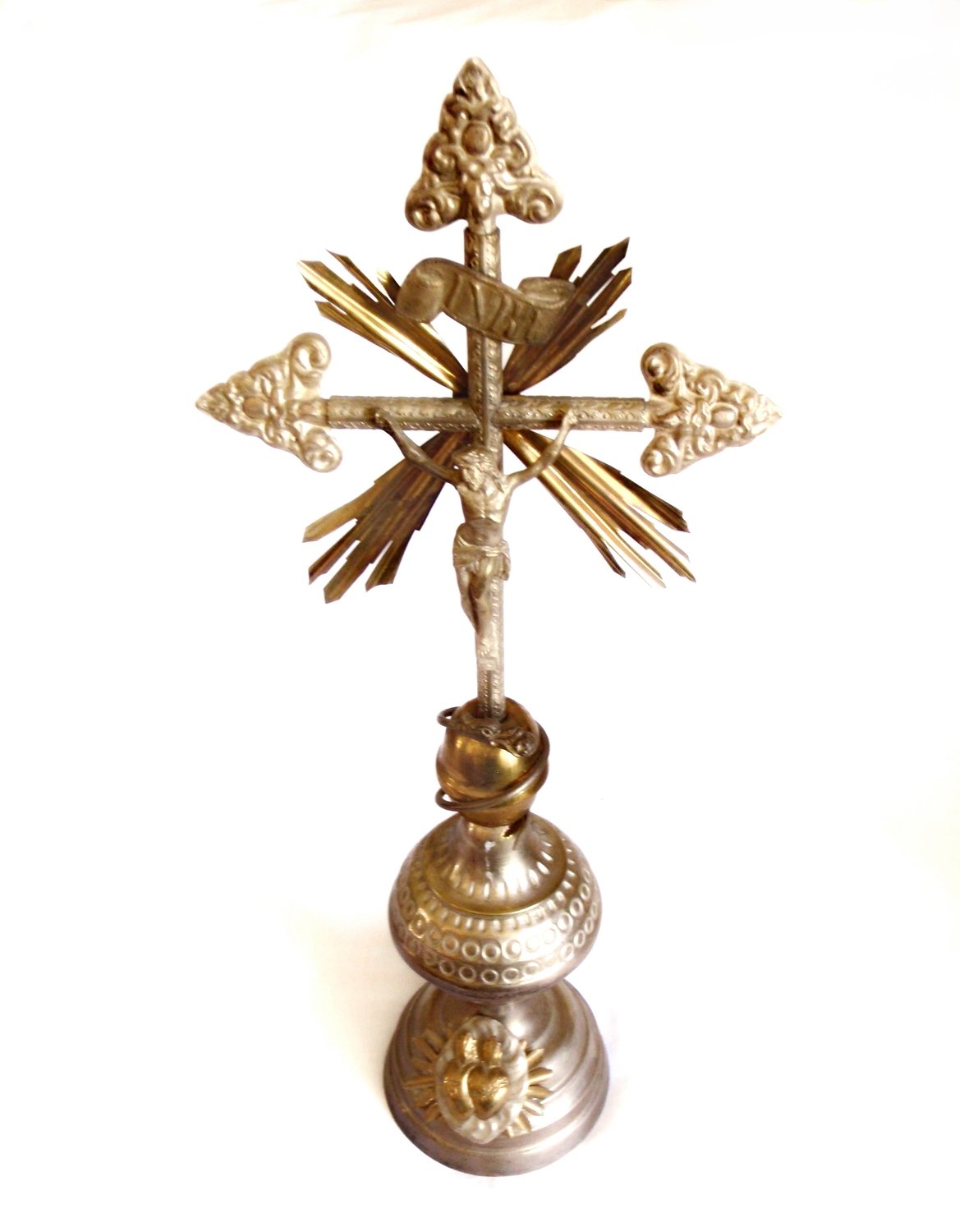 Silver Tin and Copper Accented Catholic Cross