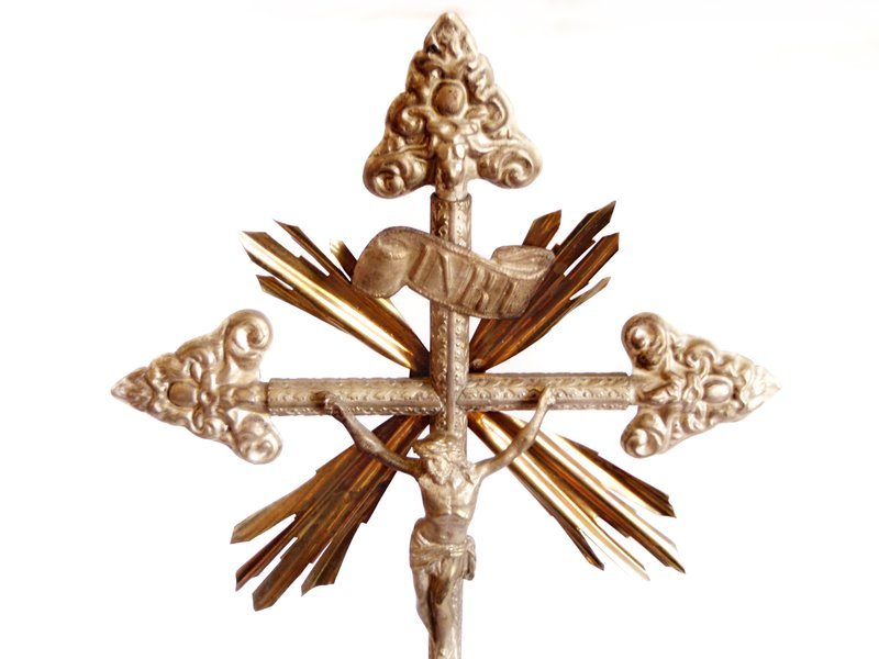Silver Tin and Copper Accented Catholic Cross
