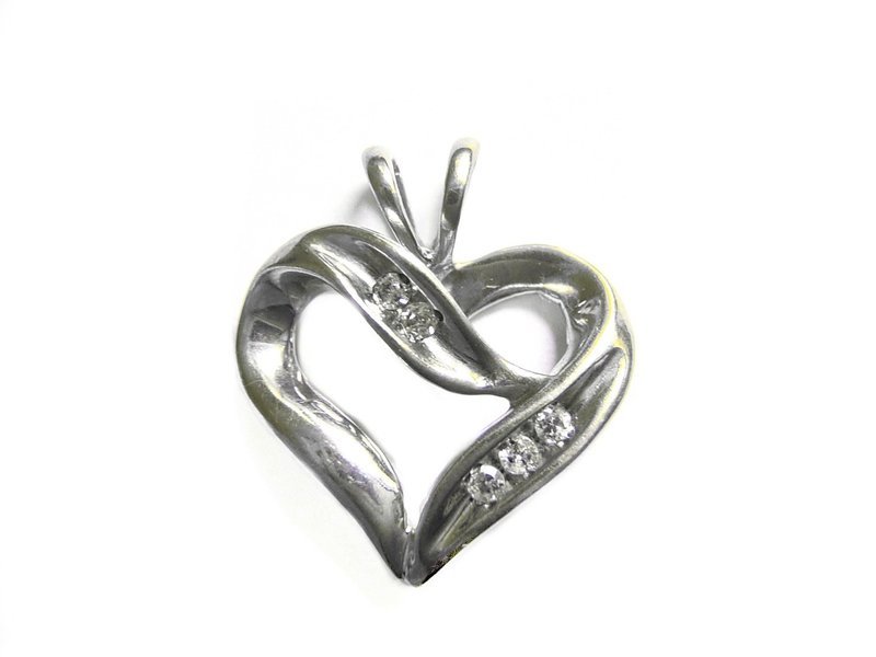 Open Heart 5 Diamond Pendant 10k White Gold Pendant