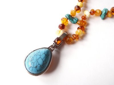 Turquoise w/ amber and turquoise chain