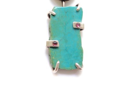 Large Turquoise and Mabe Pearl Pendant with Garnet Accents
