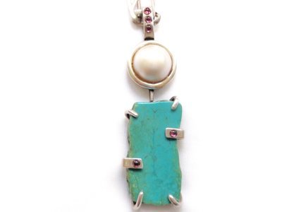 Artisan Silver Turquoise Mabe Pearl Garnet Pendant