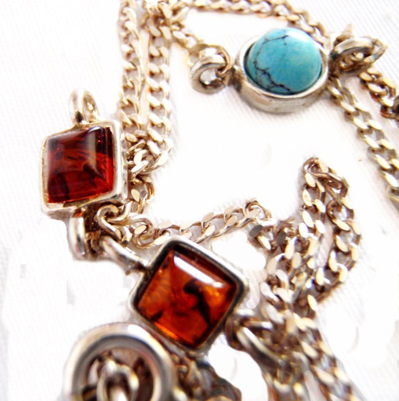 Turquoise Amber Station Necklace 