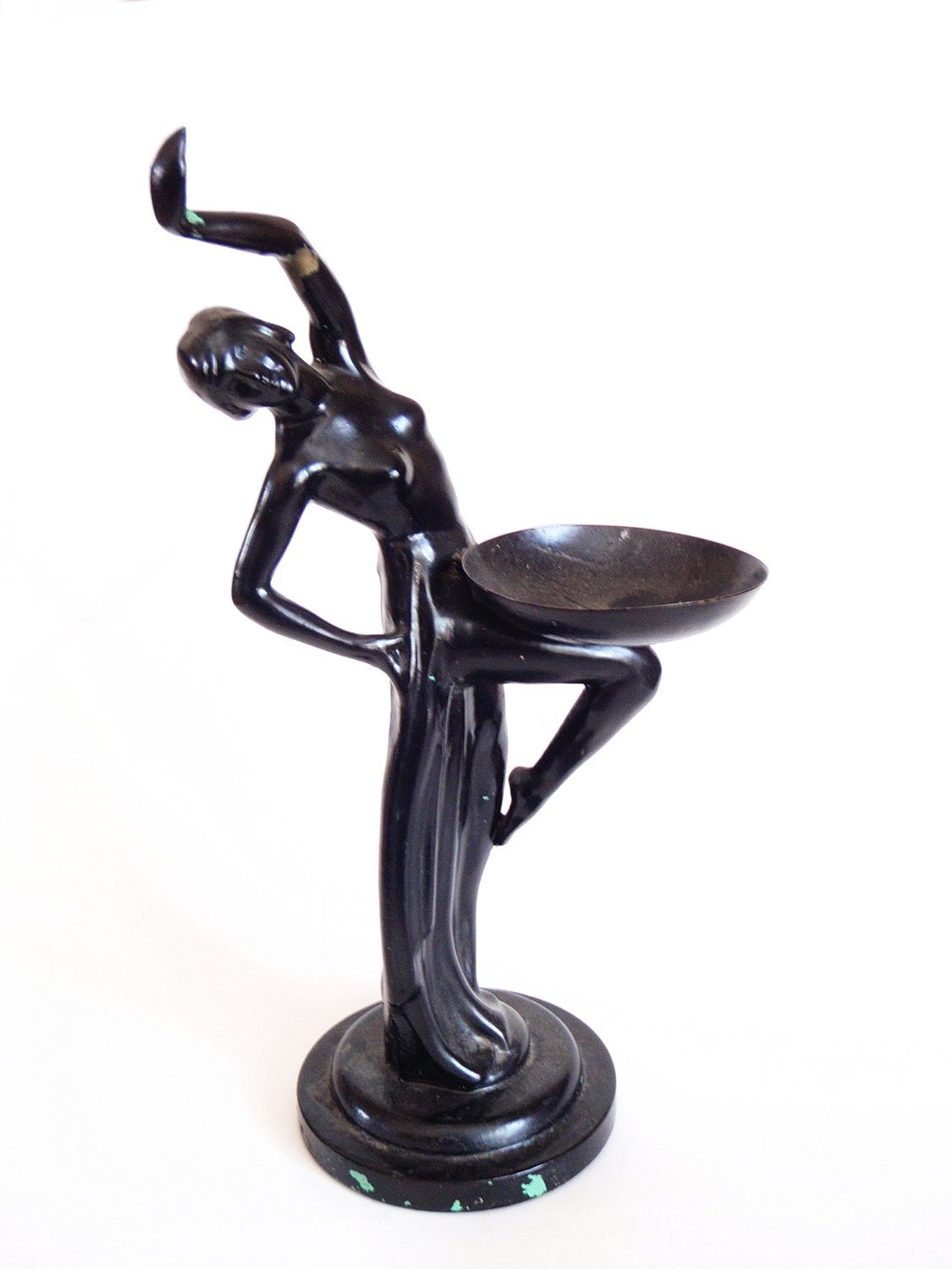 Art Deco Female Nude 12 Inch Sculpture Incense Burner Jewelry Trinket Tray