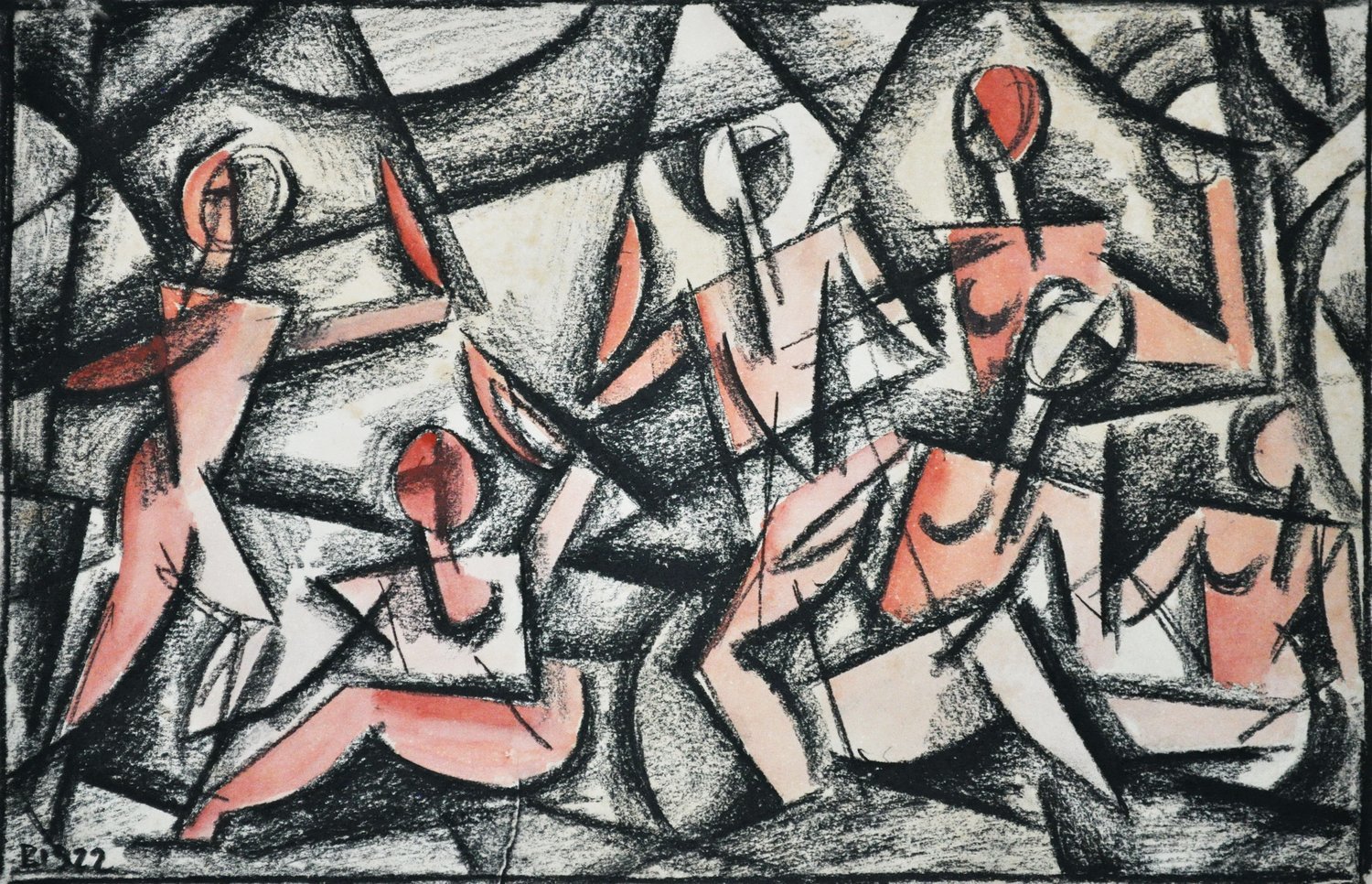 Cubist Pastel of an Abstract Group