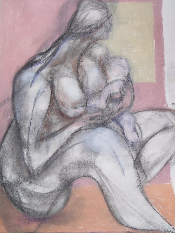 Knopf Nursing Mother and Child Pastel Conte 