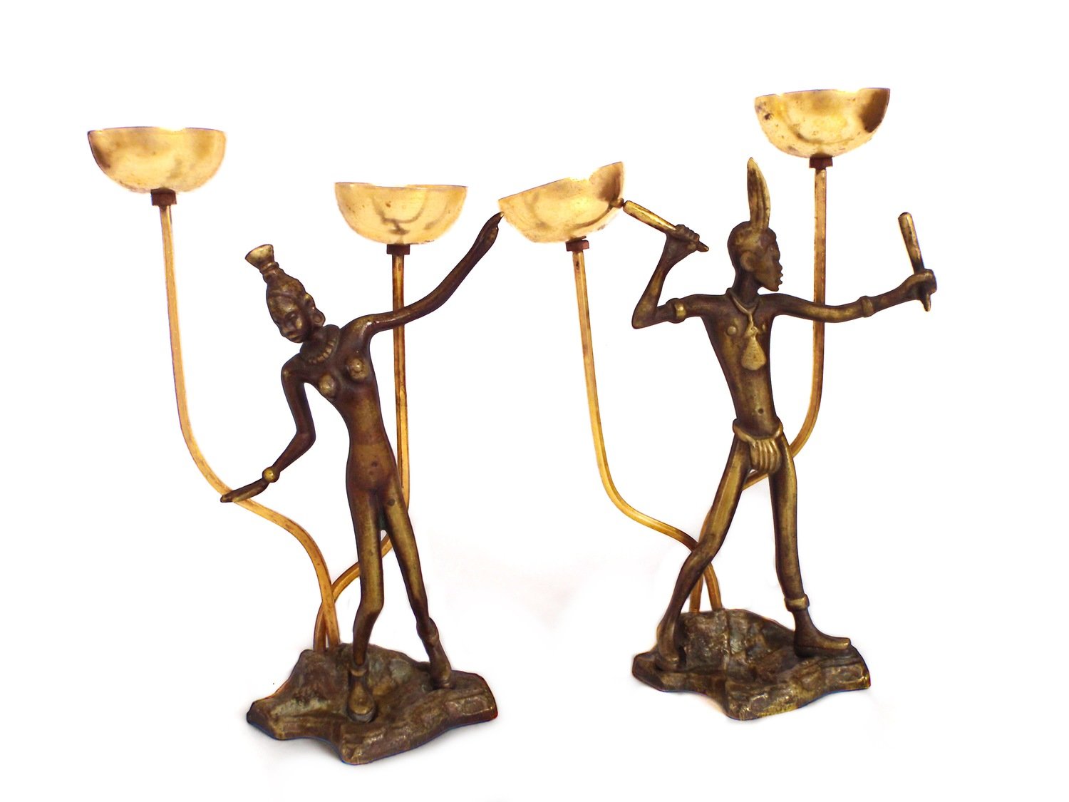 2 Art Deco Bronze Incense Burners African Nude Bronze Figurines