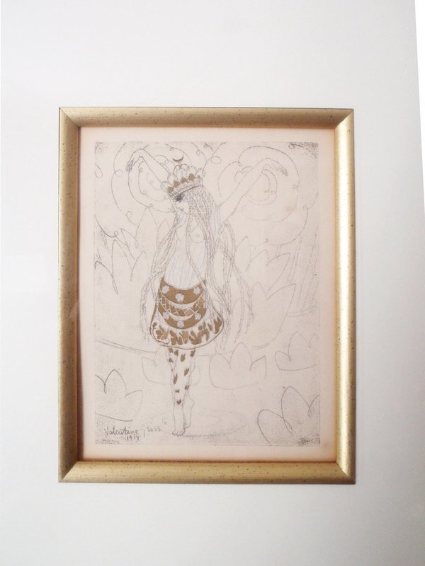 Framed 1914 Valentine Gross Theater Lithograph Hand Colored