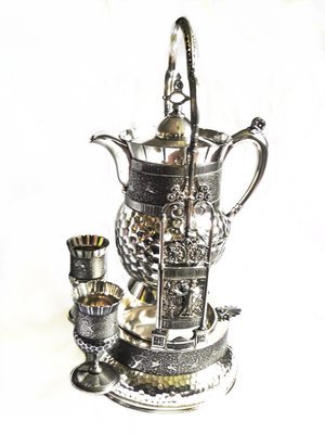 Antique Meriden Silver Tilting Pitcher Porcelain Insulated Coffee Pot