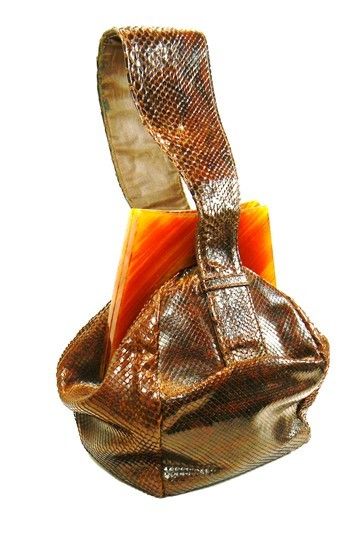 Art Deco Era Brown Snake Skin Lucite Purse Handbag