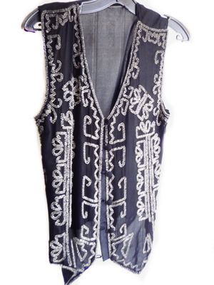 Vintage Boho Silk Glass Beaded Evening Wear Dress Vest Size S