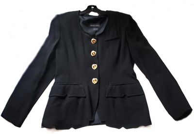 1980s Blacky Dress Pantsuit w/ Rhinestone Heart Buttons