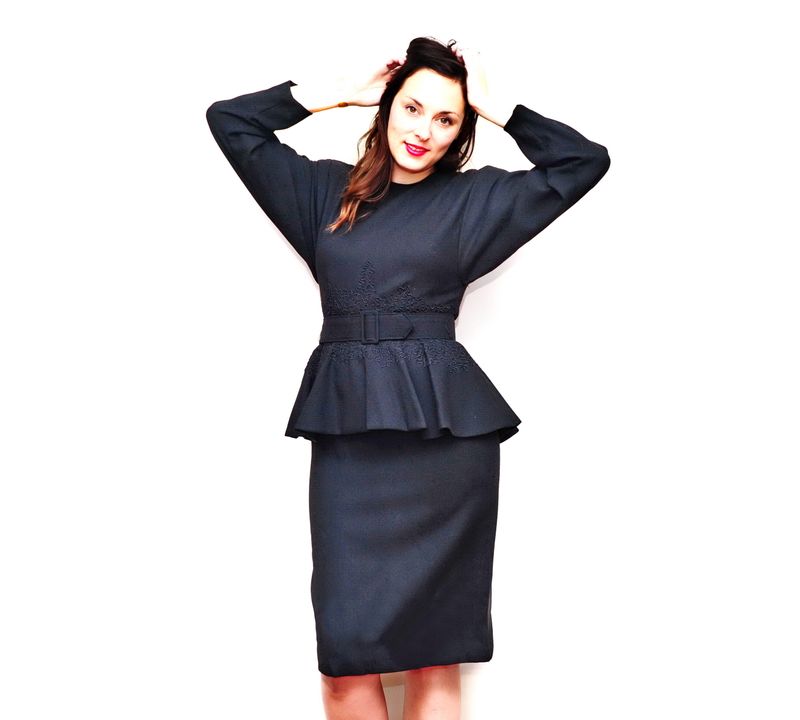 Vintage Little Black Designer Pure Wool Dress Evening Wear