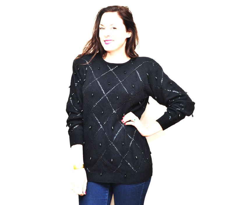 1990&#39;s Liz Claiborne Beaded Lambswool Angora Sweater