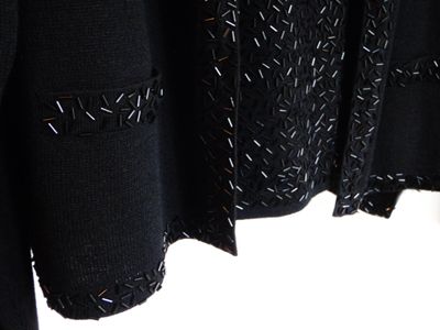 Beaded 2pc Black Wool Cardigan and Tank Top Set