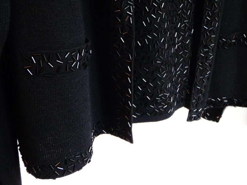 Beaded 2pc Black Wool Cardigan and Tank Top Set