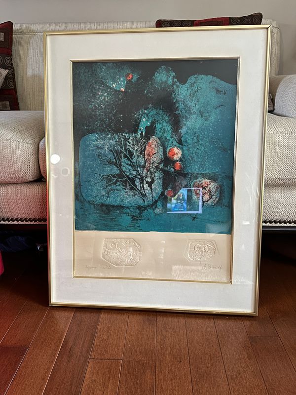 Hoi Lebadang Flower Trees in Moonlight Sgd Framed Wall Art 1960s