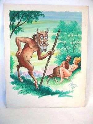 Illustrator Lloyd Rognan 17 x 13 Satyr Nude Watercolor Illustration Painting