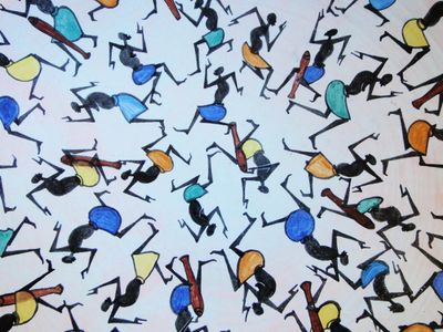 1962 Hand Painted Platter of African Dancing Tribesman Massamba Albert