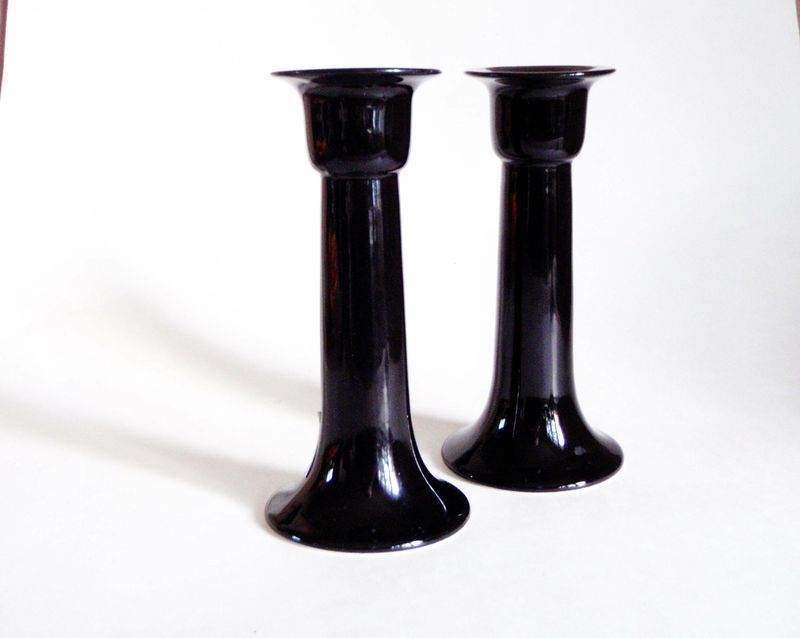 Mid Century Arabia Finland Black Candlesticks Scandinavian Design