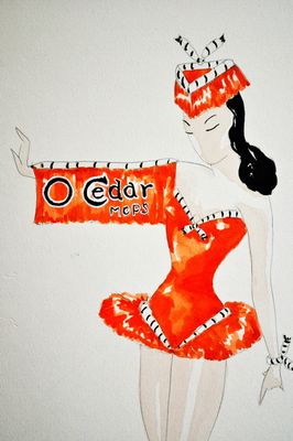 1930s Advertising Painting O Cedar Mops Art Deco Illustration