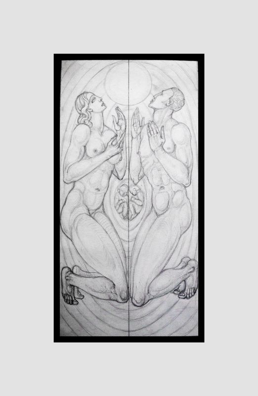 Art Deco Graphite Creation Adam and Eve by Heinrich Arad Schmidt