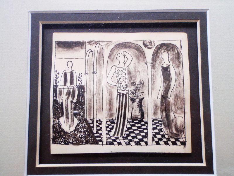 Framed Art Deco Edward Buk Ulreich Flappers Painting Listed Artist