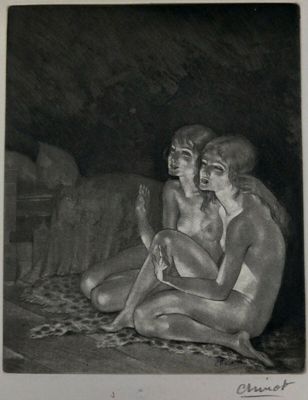 Art Deco Sgd Edouard Chimot Nude Lesbians Etching Framed