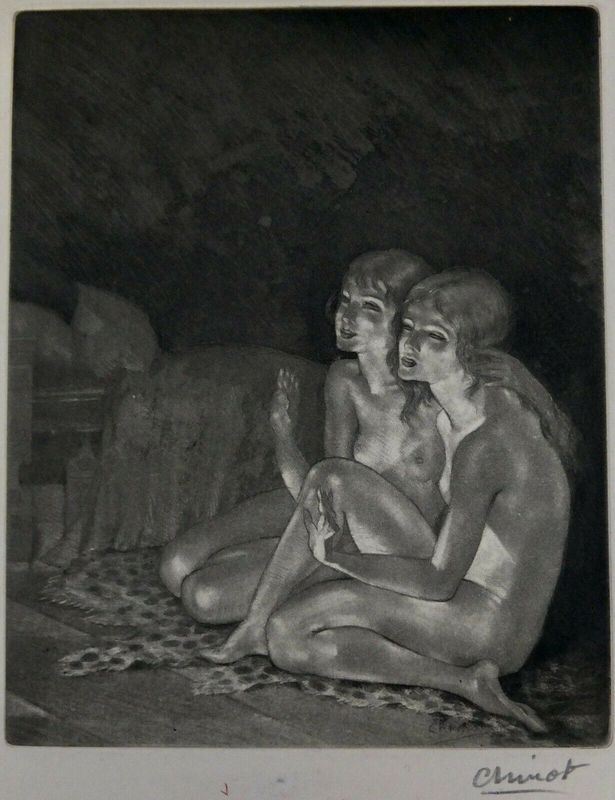 Art Deco Sgd Edouard Chimot Nude Lesbians Etching Framed