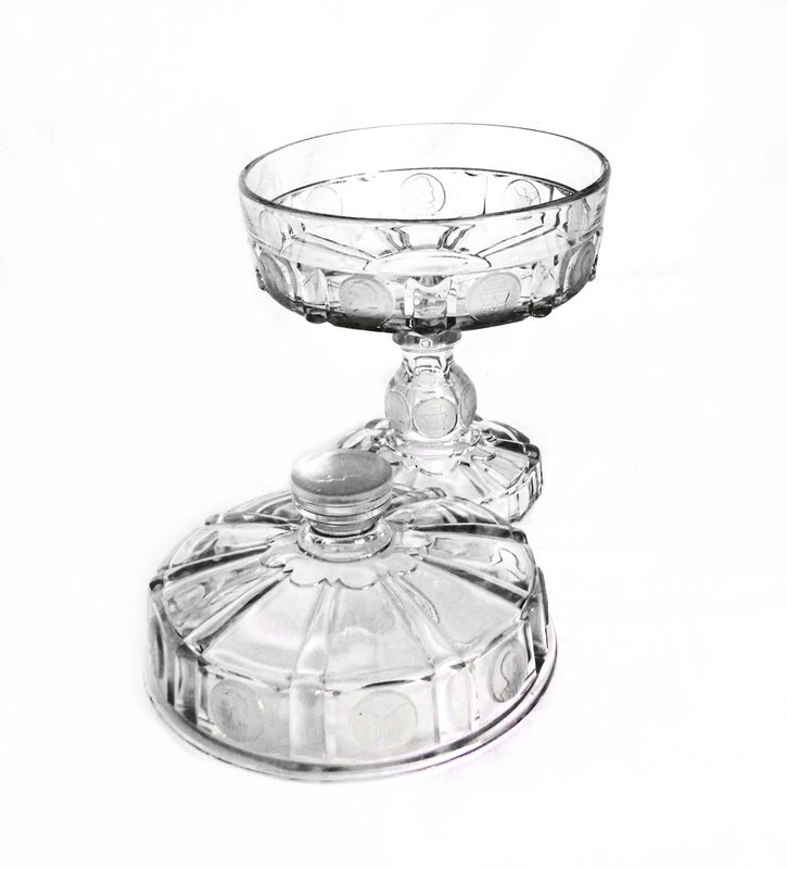 Large Footed EAPG Covered Pedestal Compote 