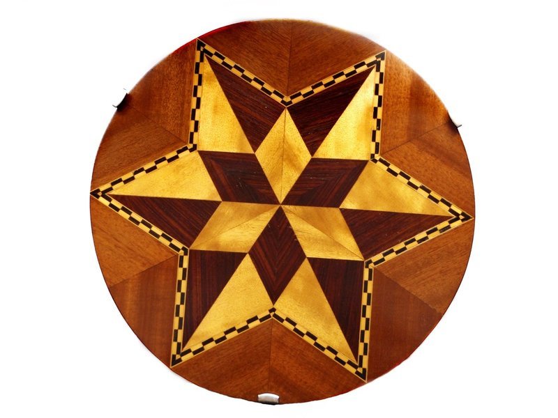 Vintage Exotic Wood Marquetry Drink Tray Lazy Susan Platter