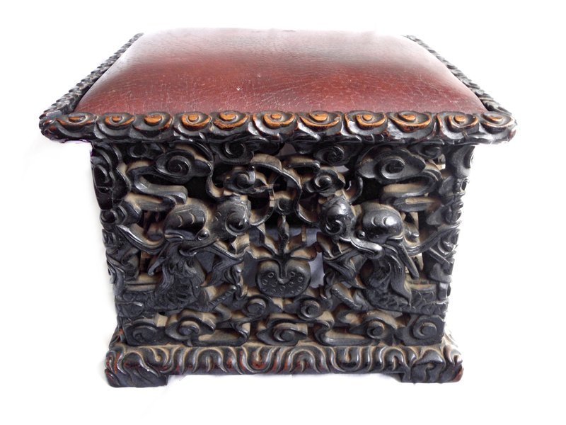 Chinese Antique Rosewood Dragon Stool
